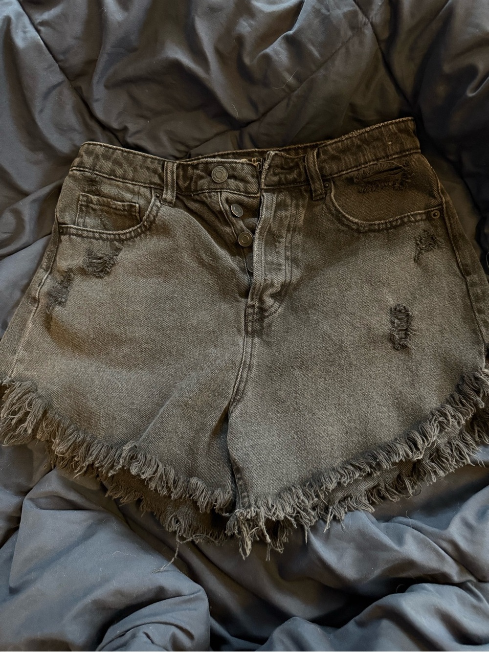 wild fable Charcoal Distressed High-Waist Denim Shorts